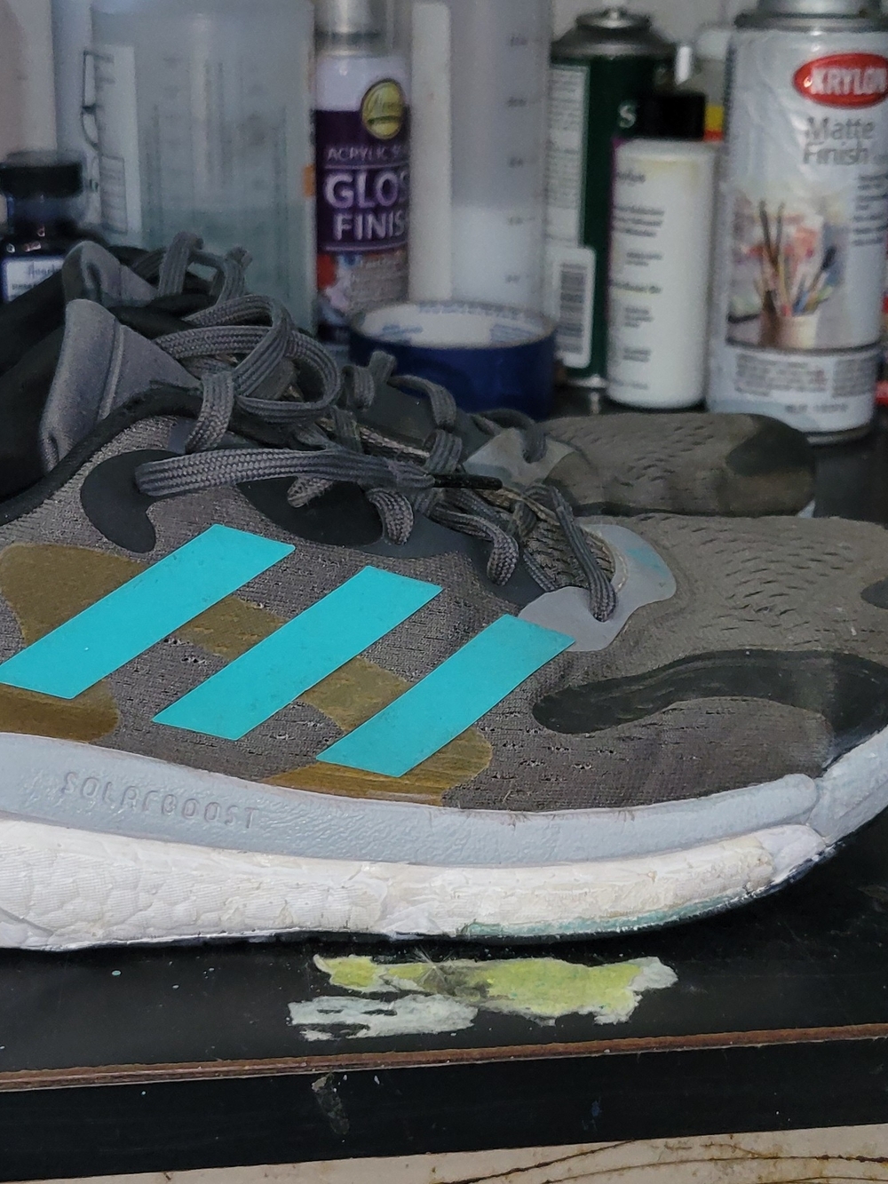 Adidas Gray Running Shoes with Teal Stripes
